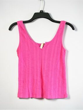 Anthropolgie Pilcro Sadie Notch Neck Ribbed Tank Top Hot Pink Size L